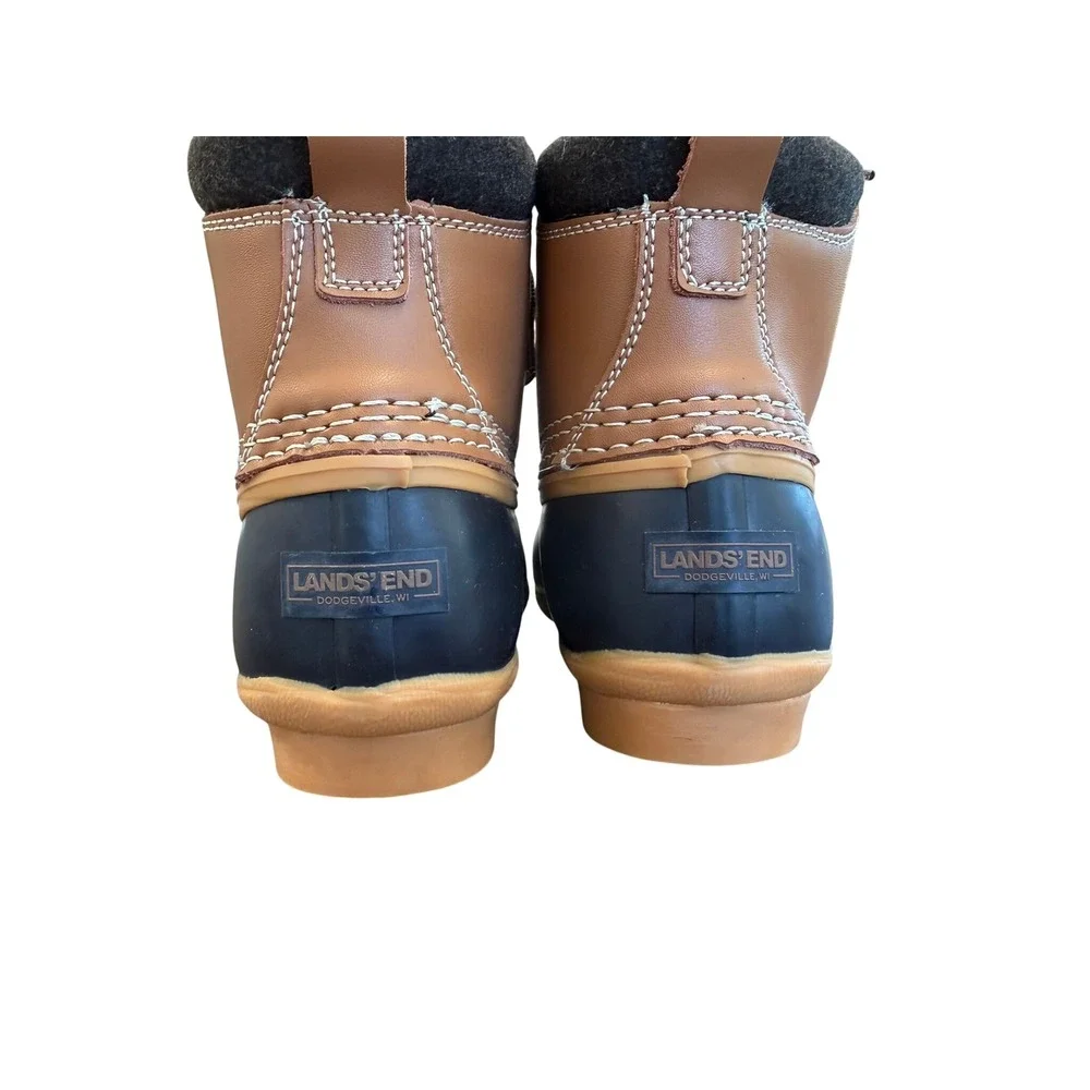 Lands End Womens Insulated Duck‎ Boots Navy Tan Plaid Lined Size 9M 550708